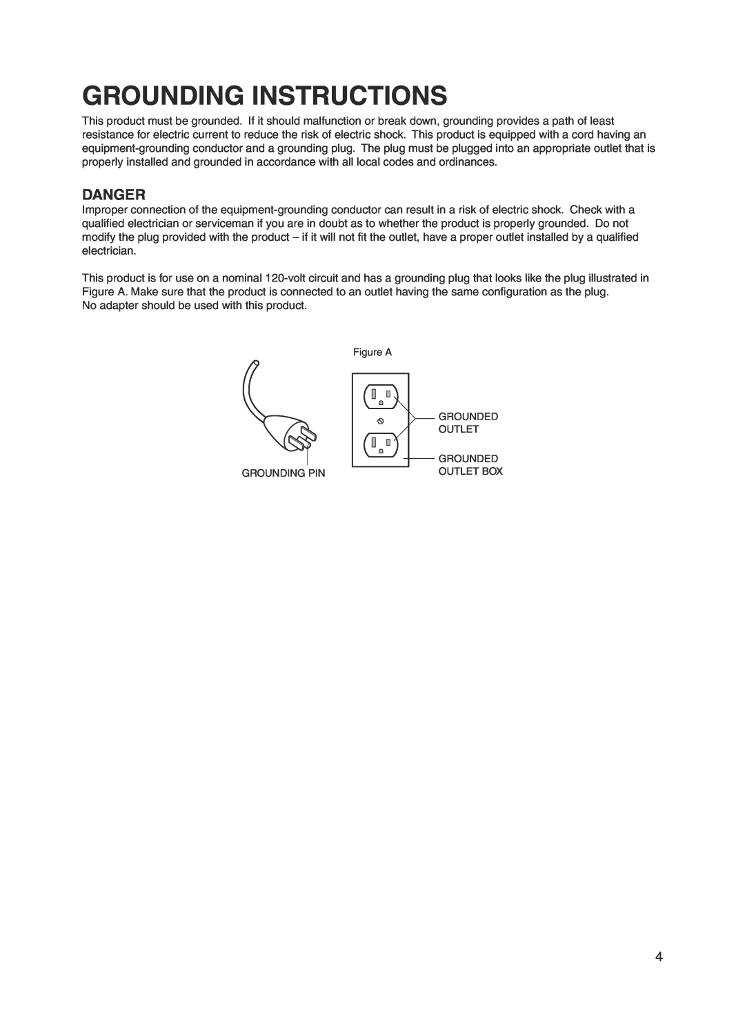 Panasonic EP30004 manual Grounding Instructions, Danger 