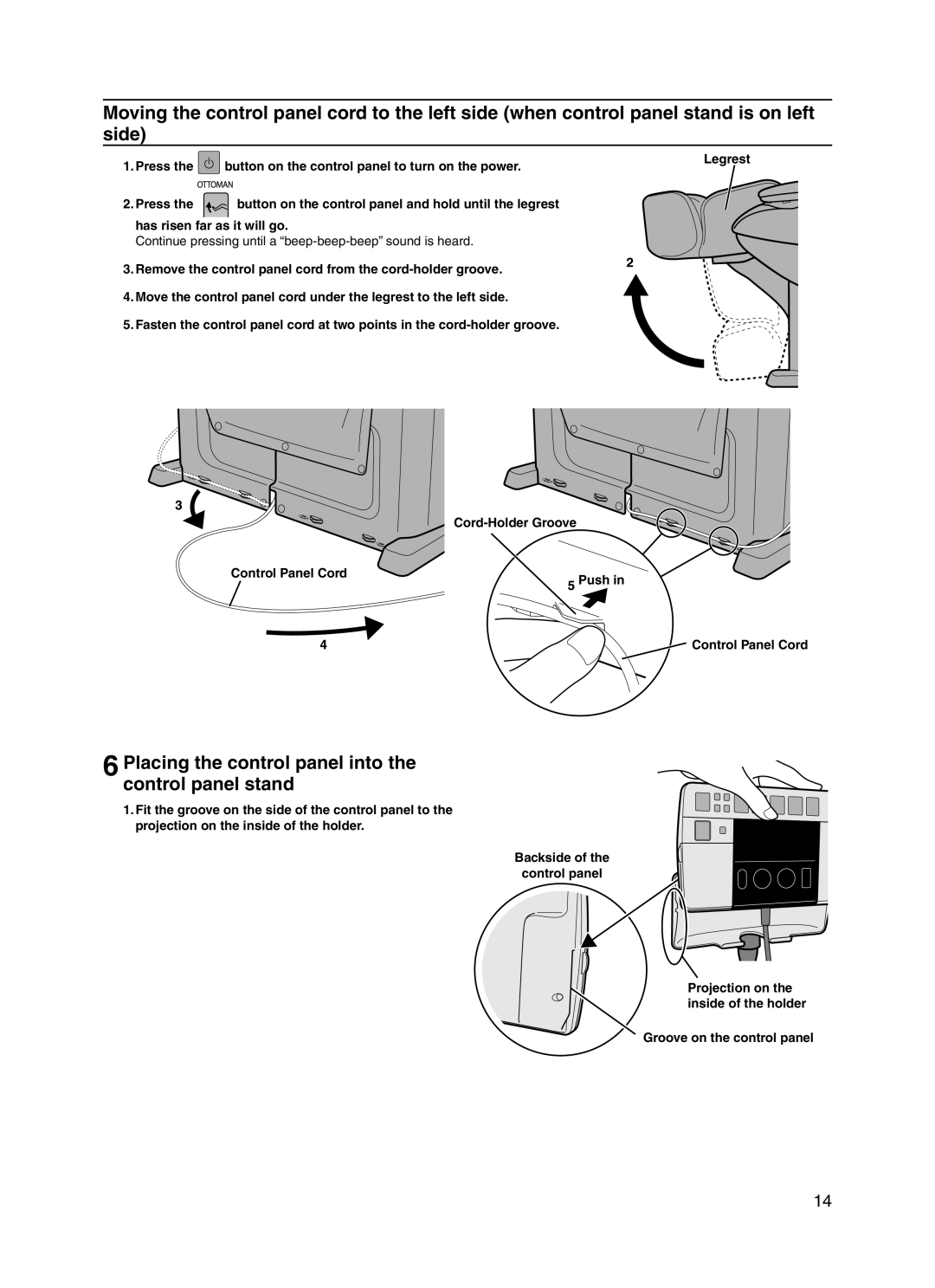 Panasonic EP30006 operating instructions Placing the control panel into the control panel stand 