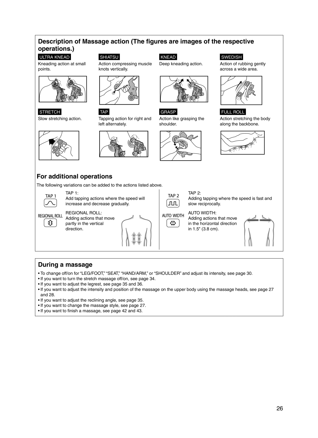 Panasonic EP30006 operating instructions For additional operations, Ultra Knead Shiatsu Swedish 