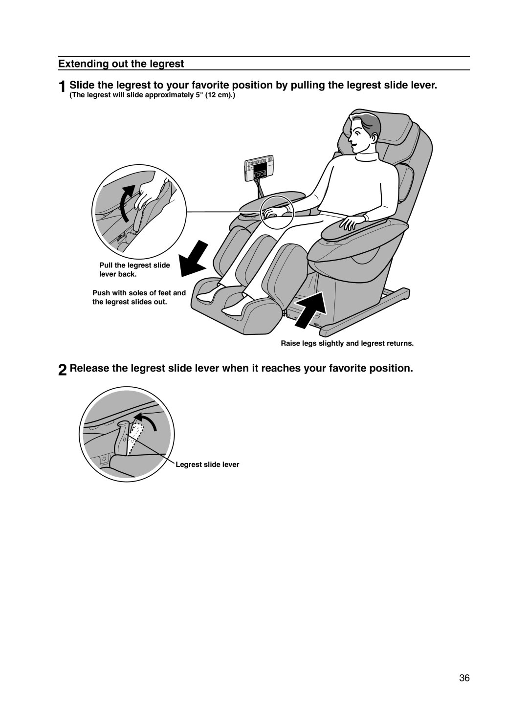 Panasonic EP30006 operating instructions Legrest slide lever 