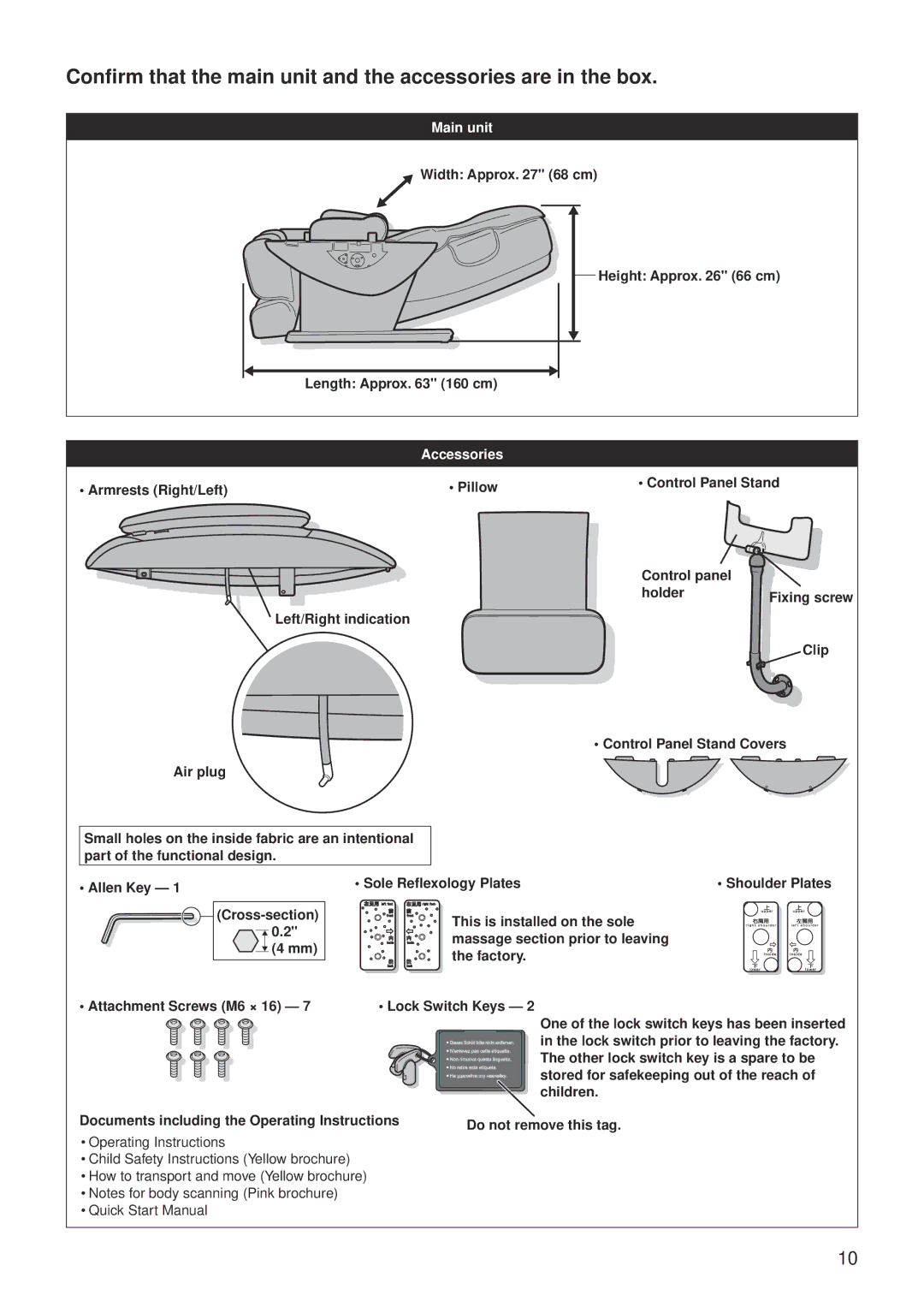 Panasonic EP30007 operating instructions Width Approx 68 cm Height Approx 66 cm Length Approx 160 cm, Accessories 