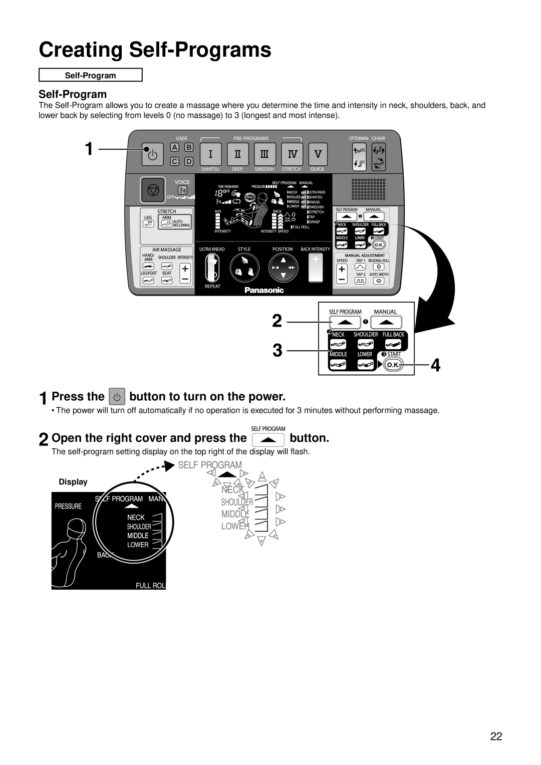 Panasonic EP30007 operating instructions Creating Self-Programs, Open the right cover and press the button 