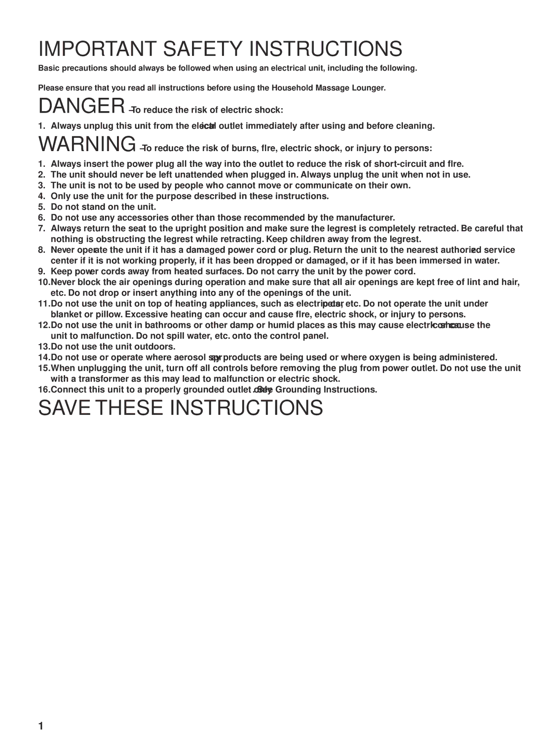 Panasonic EP30007 operating instructions Important Safety Instructions 