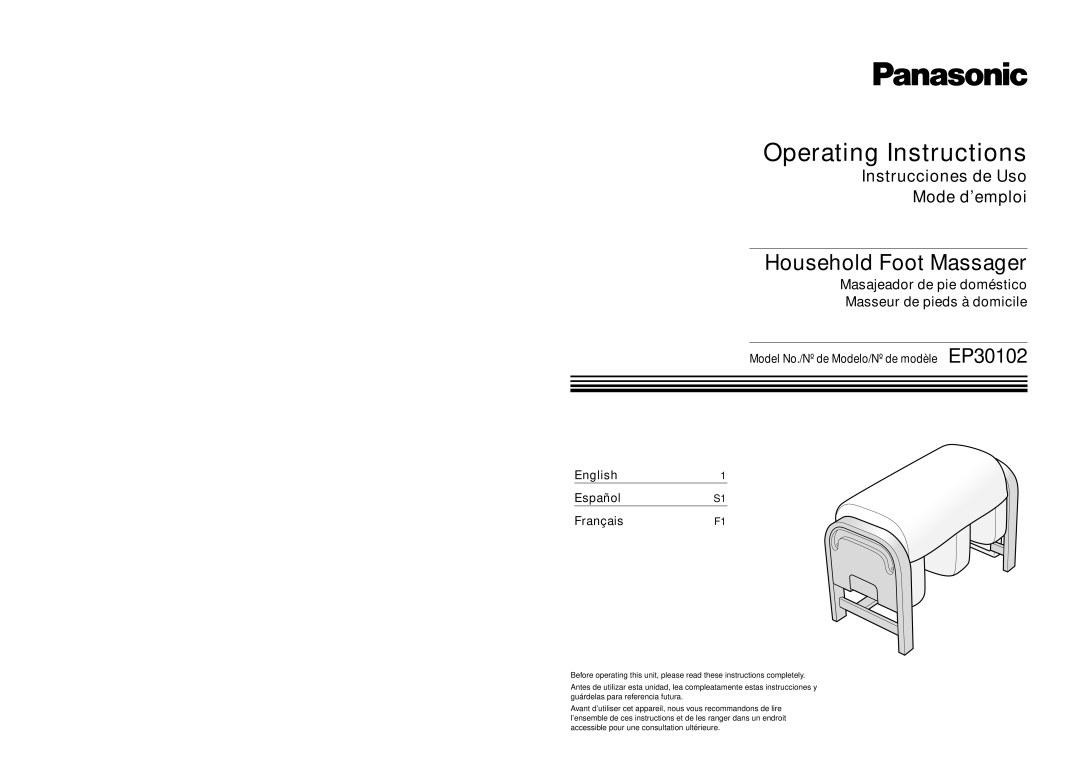 Panasonic EP30102 operating instructions Operating Instructions 