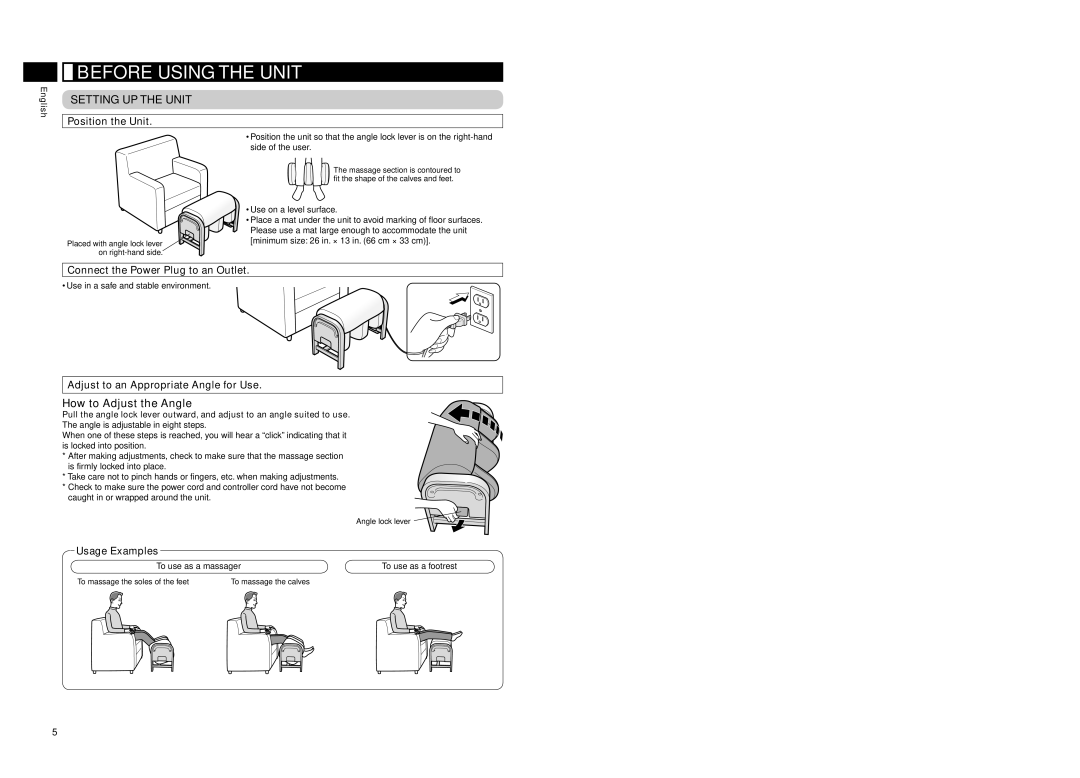 Panasonic EP30102 operating instructions Before Using the Unit, Setting UP the Unit, How to Adjust the Angle 