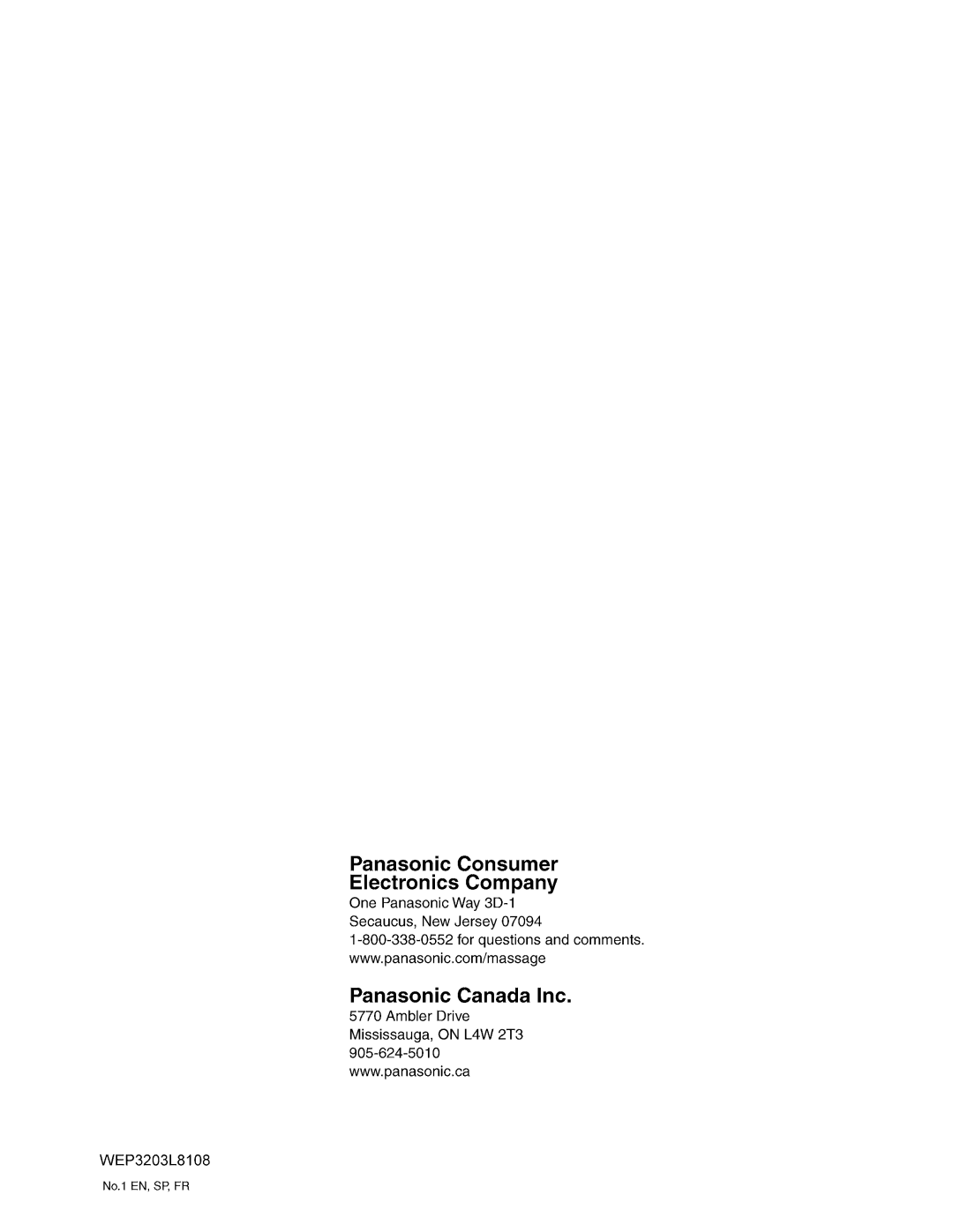 Panasonic EP3203 manual 