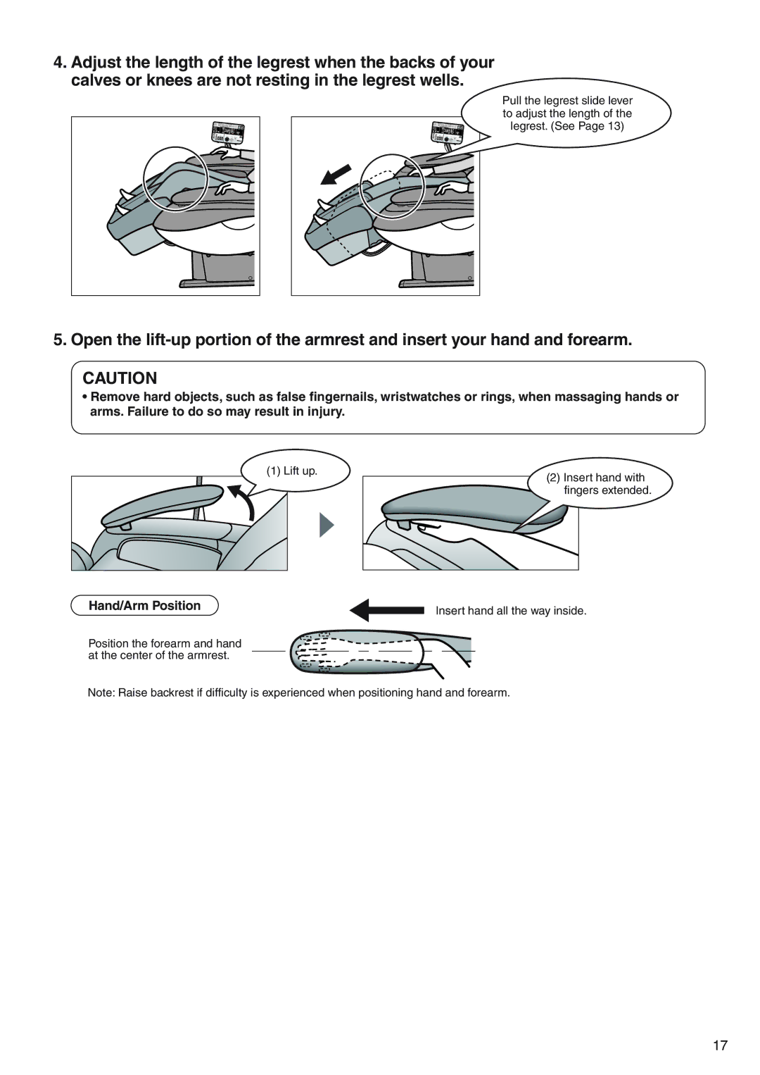 Panasonic EP3513 manual Hand/Arm Position 