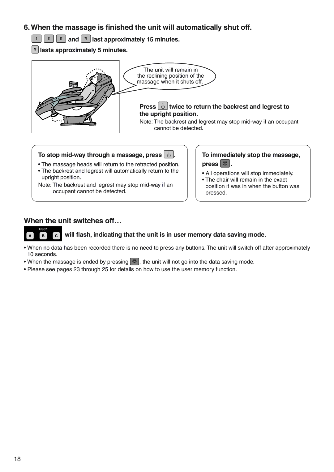 Panasonic EP3513 manual When the unit switches off…, Last approximately 15 minutes Lasts approximately 5 minutes 