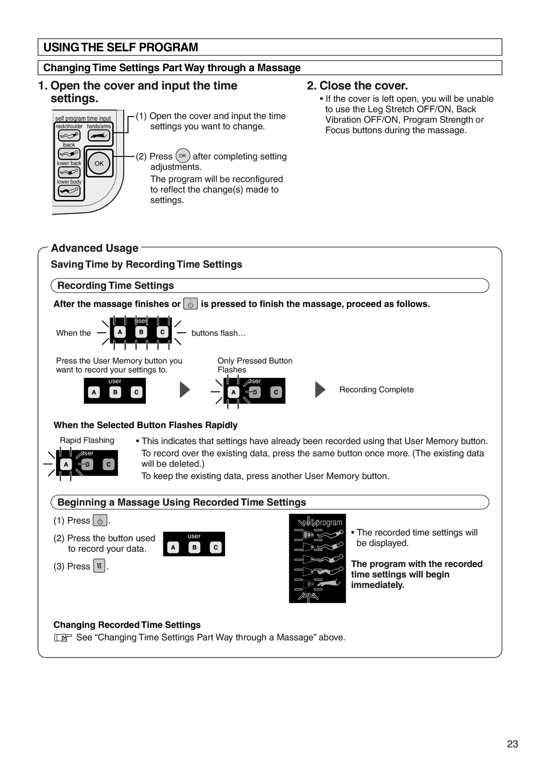 Panasonic EP3513 manual Using the Self Program, Open the cover and input the time settings Close the cover 