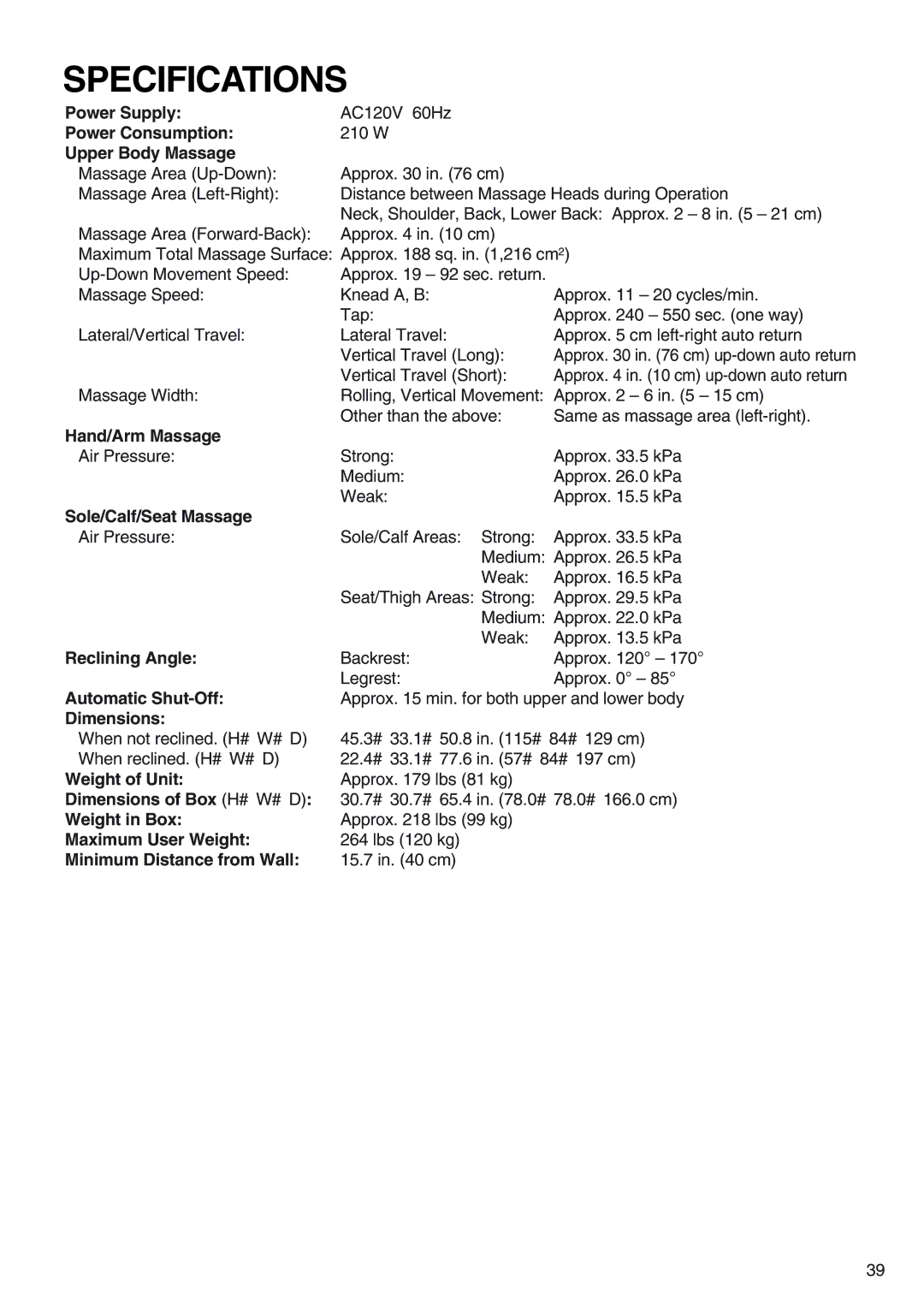 Panasonic EP3513 manual Specifications 