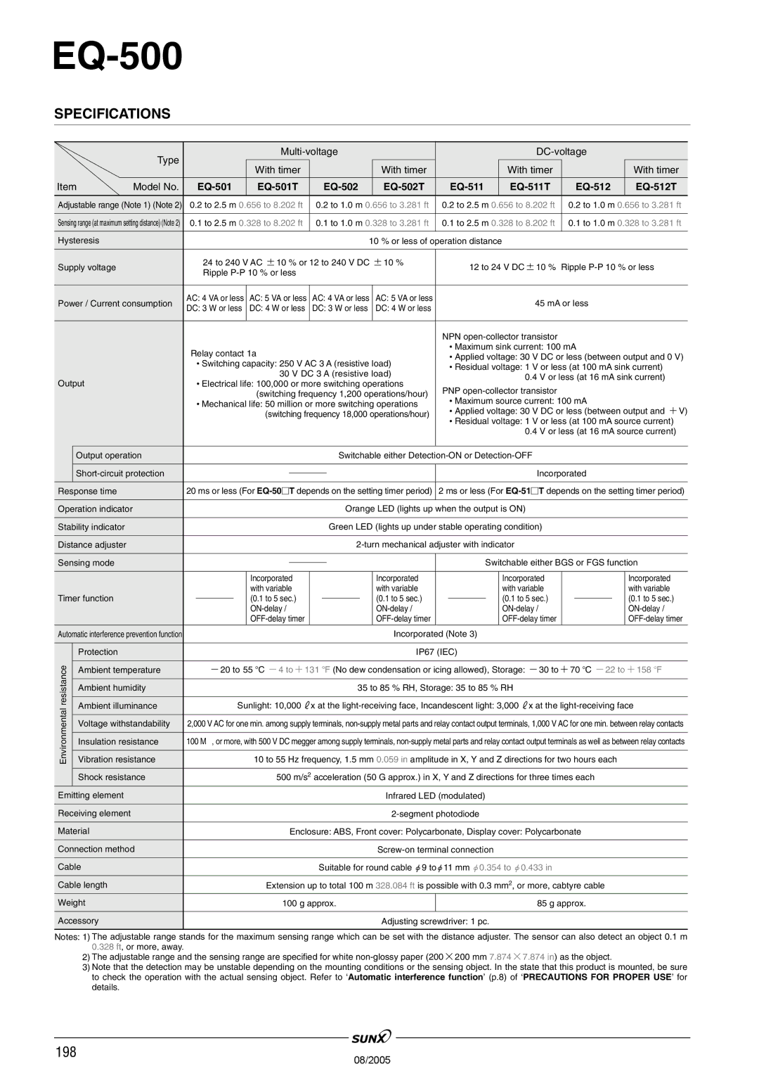 Panasonic EQ-500 Series manual Specifications, Type Model No, Multi-voltage DC-voltage With timer, EQ-512 EQ-512T 