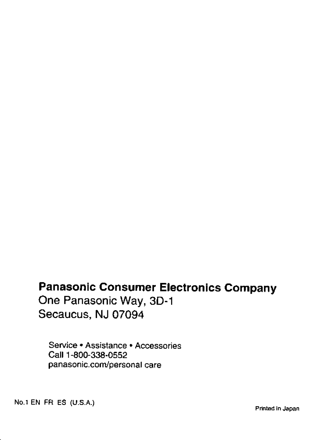 Panasonic ER121 manual 