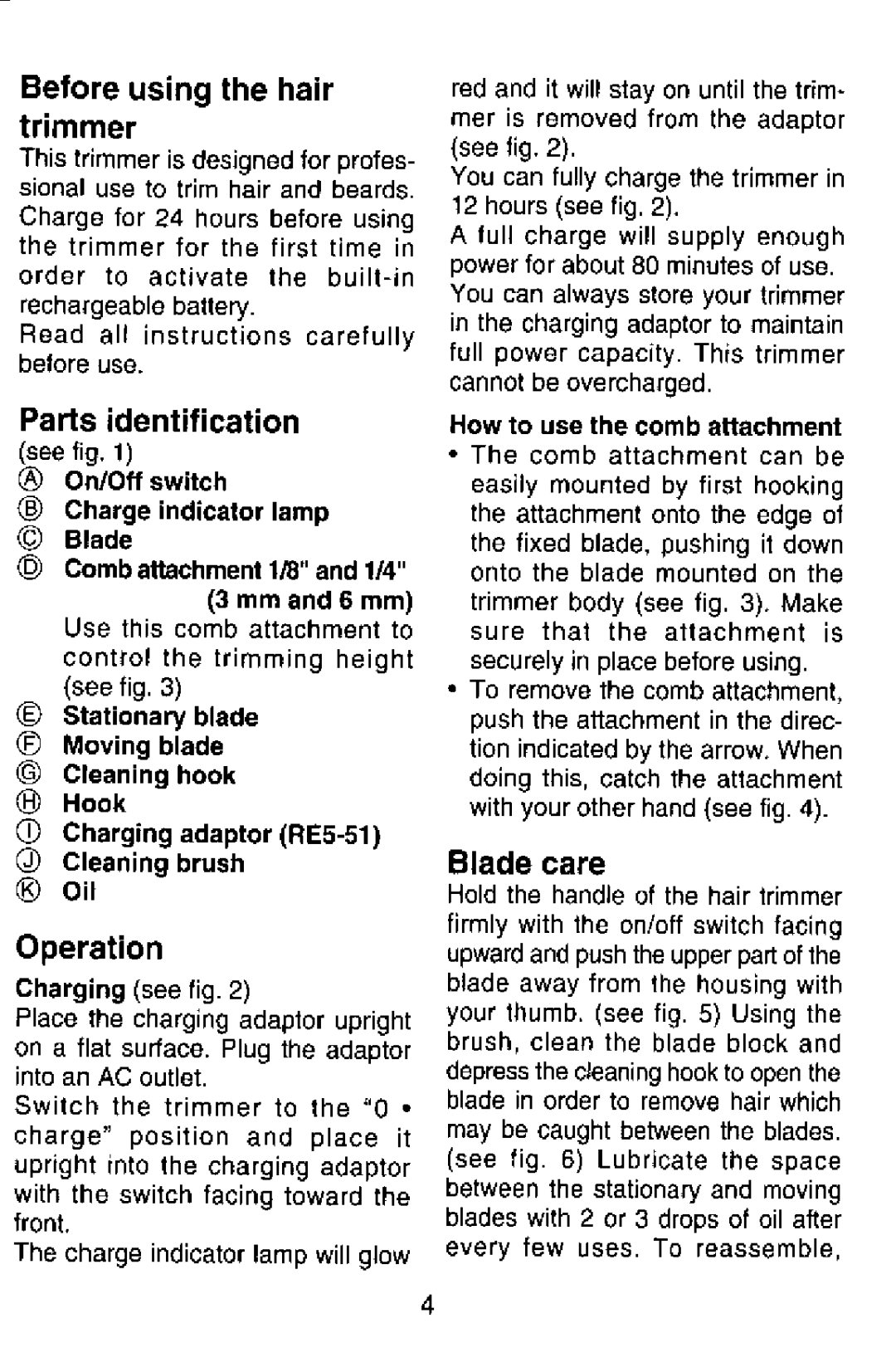 Panasonic ER121 manual 