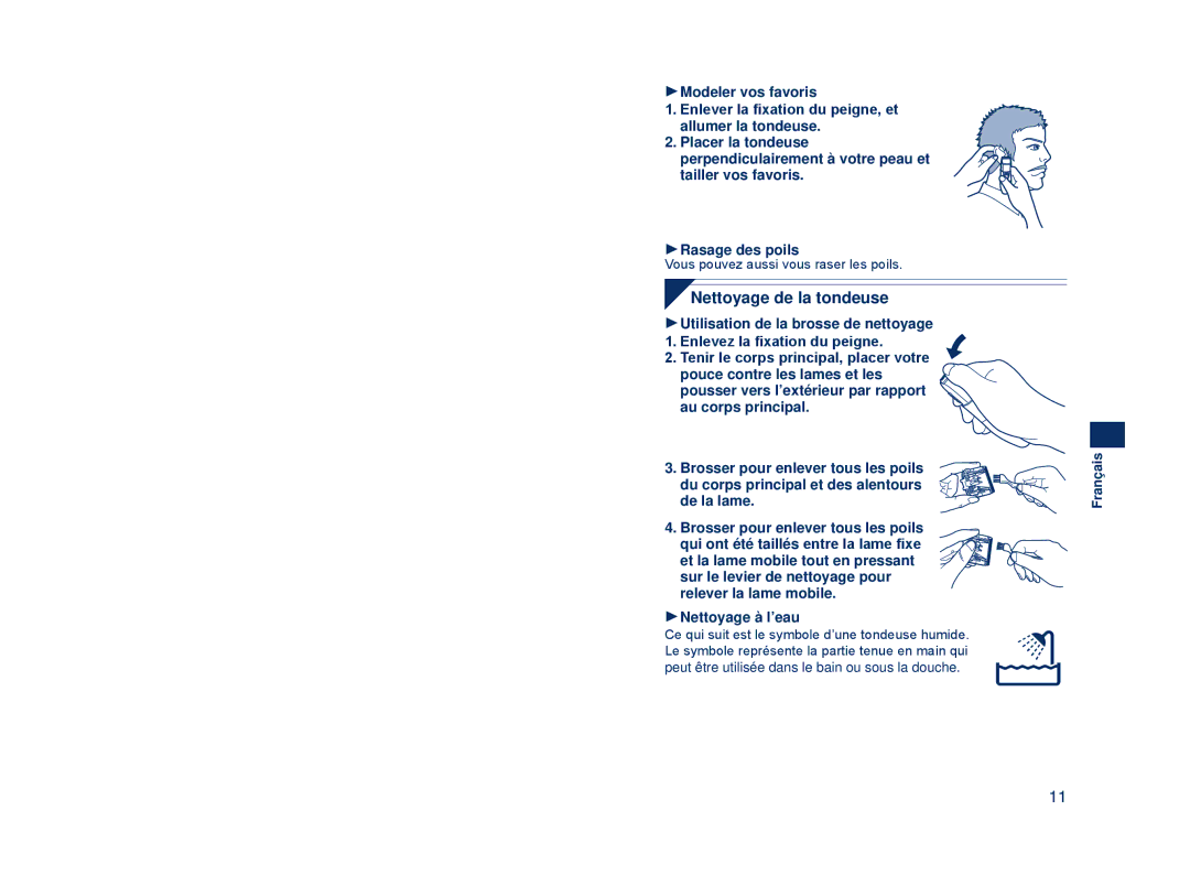 Panasonic ER2403 operating instructions Nettoyage de la tondeuse, Nettoyage à l’eau 