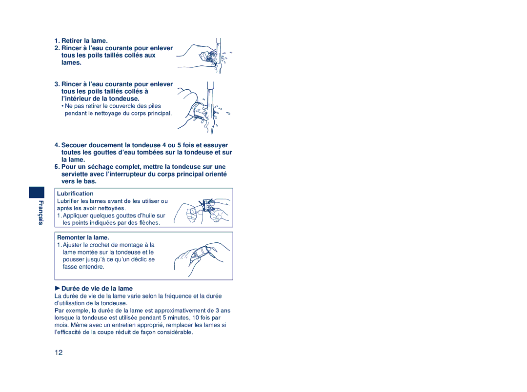 Panasonic ER2403 operating instructions Durée de vie de la lame, Lubrification 