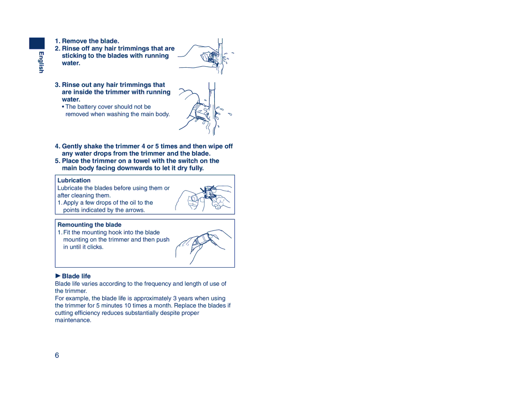 Panasonic ER2403 operating instructions Blade life 