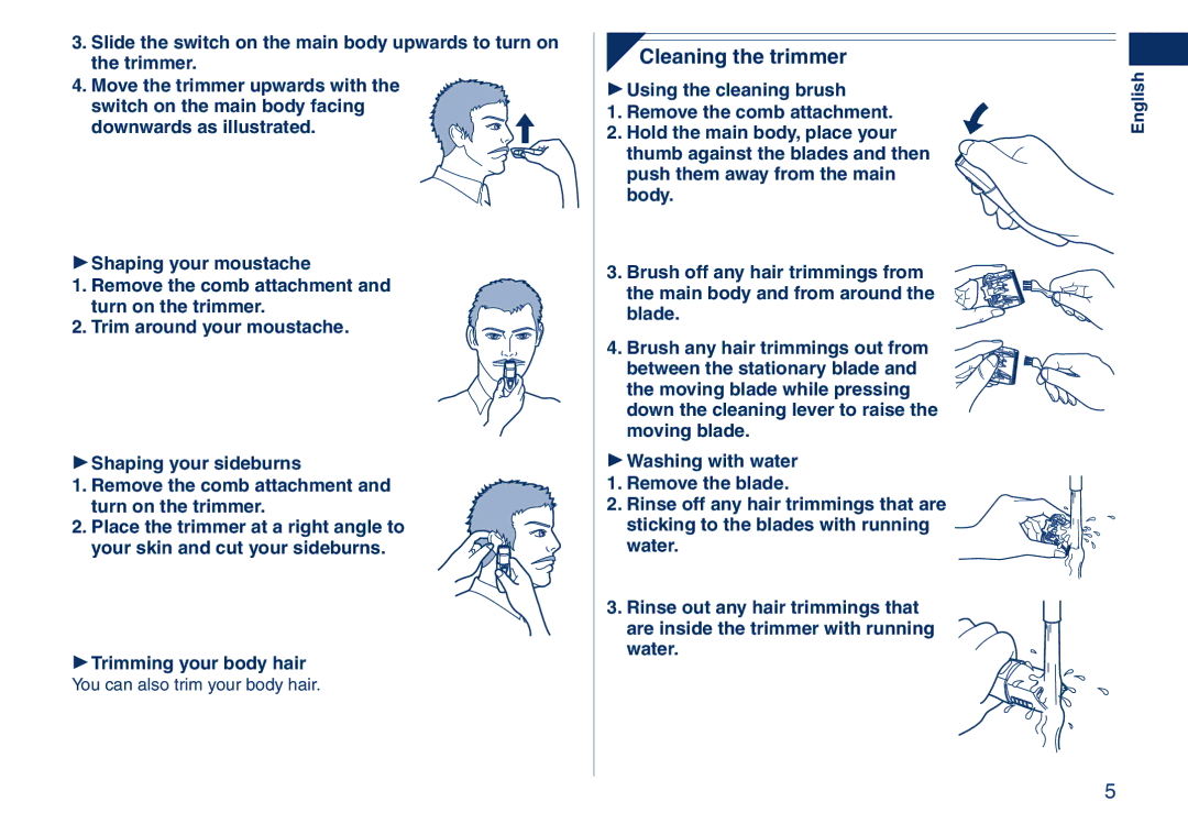 Panasonic ER2405 operating instructions Cleaning the trimmer 