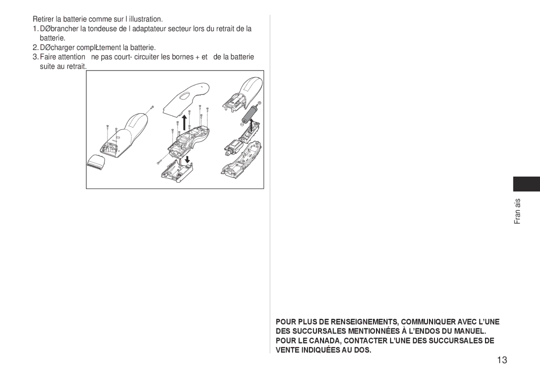 Panasonic ERCA35 operating instructions Français 