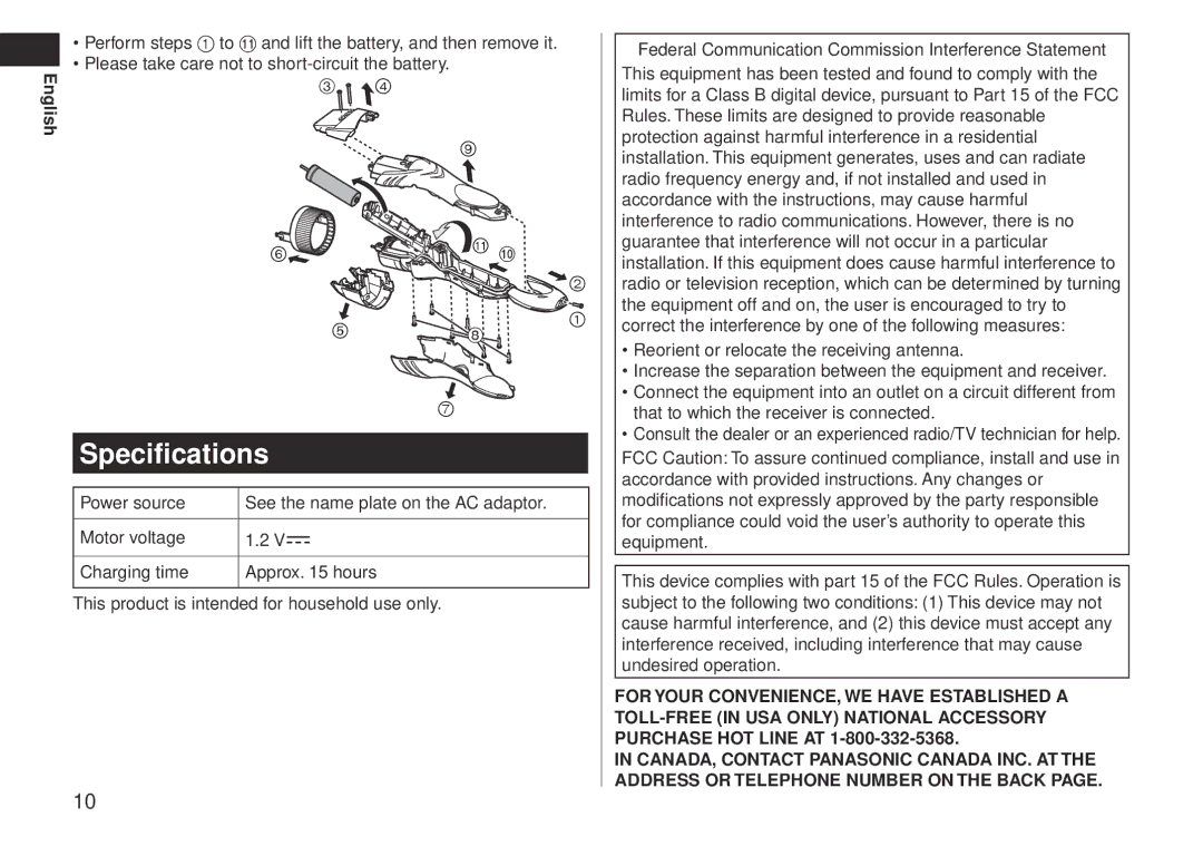 Panasonic ERGB40 operating instructions Specifications 