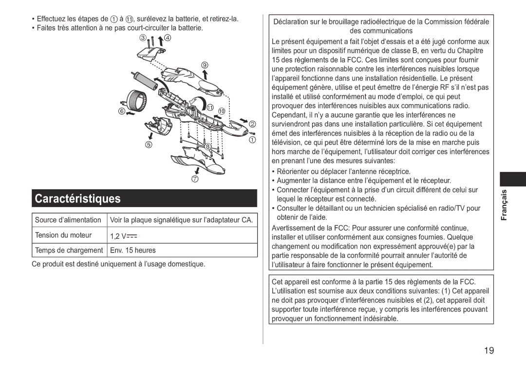 Panasonic ERGB40 operating instructions Caractéristiques, Des communications 