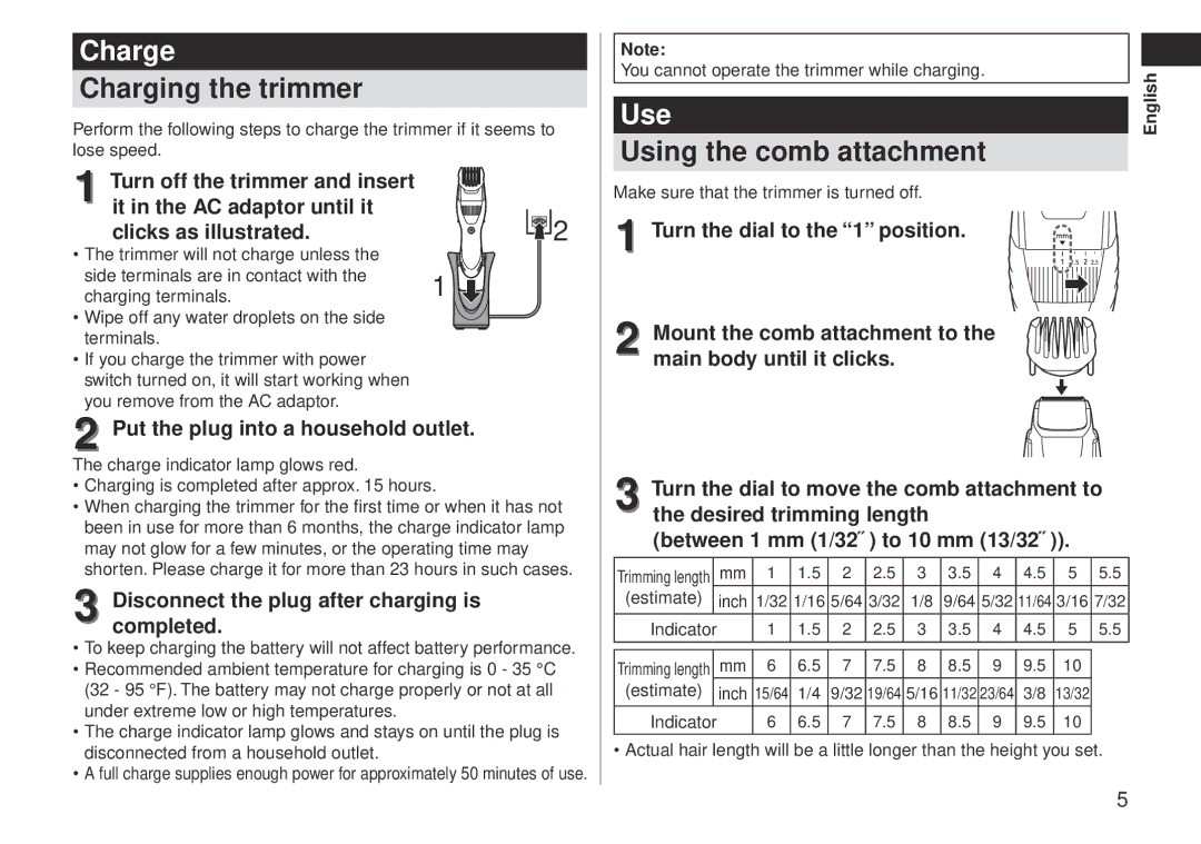 Panasonic ERGB40 operating instructions Charge 