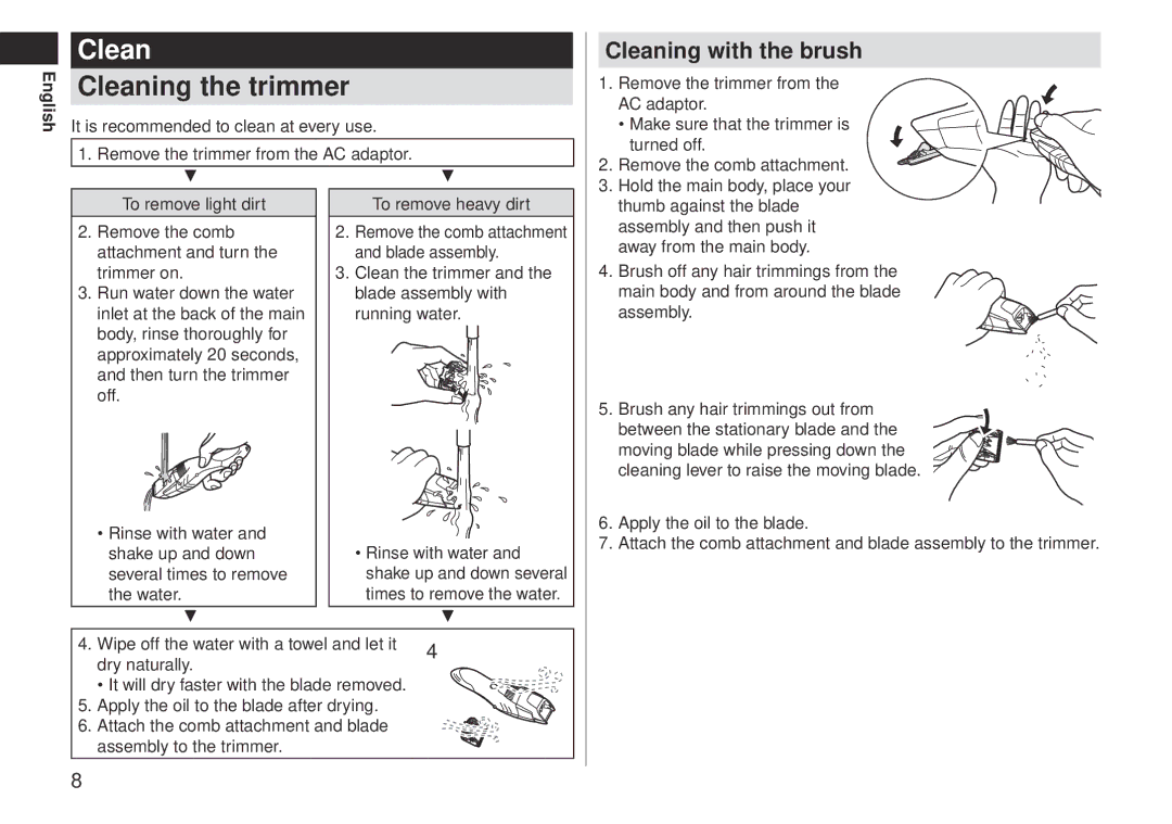 Panasonic ERGB40 operating instructions Clean 