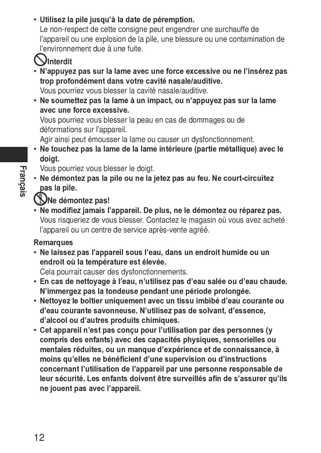 Panasonic ERGN30K operating instructions Utilisez la pile jusqu’à la date de péremption 