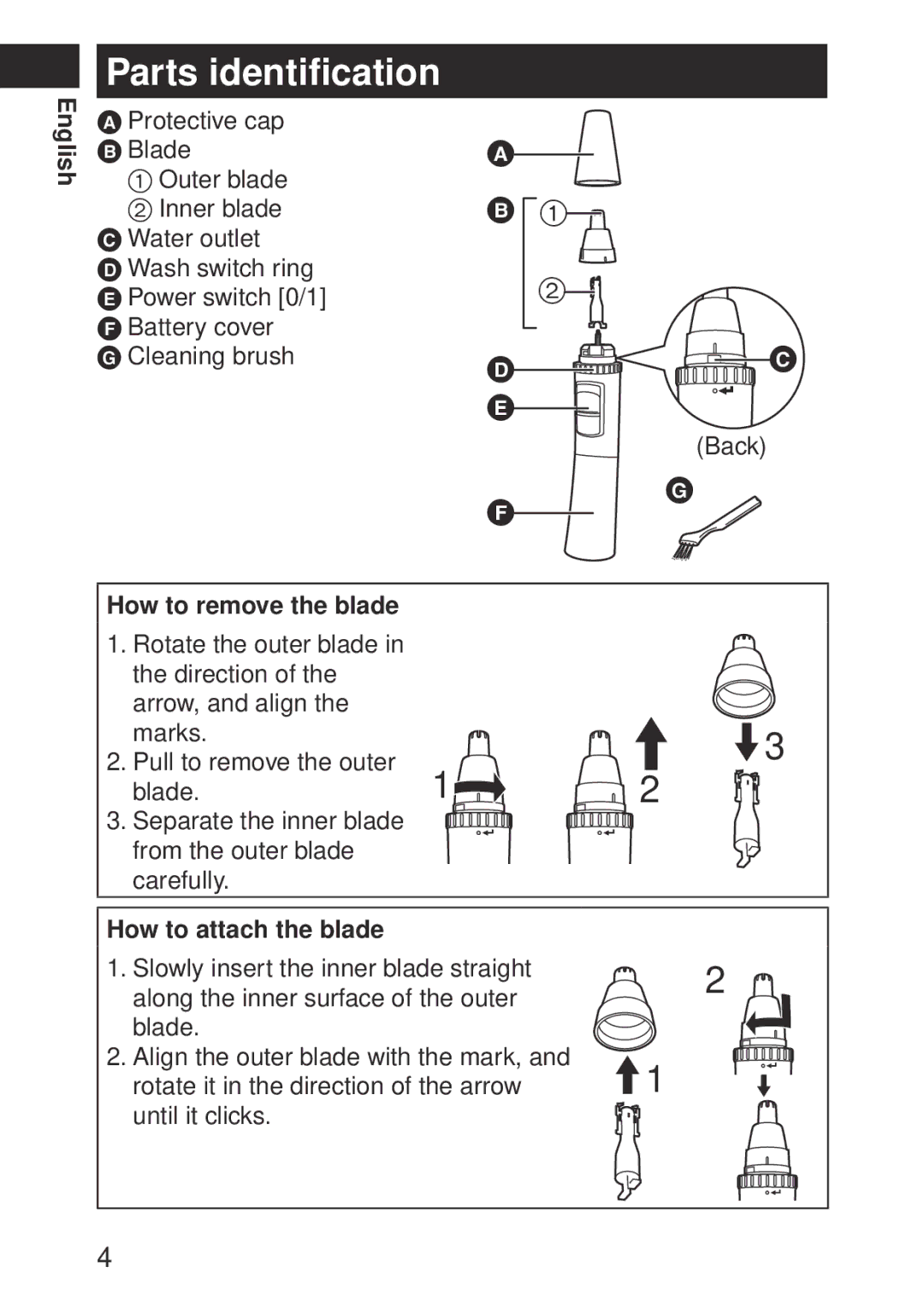 Panasonic ERGN30K operating instructions Parts identification 