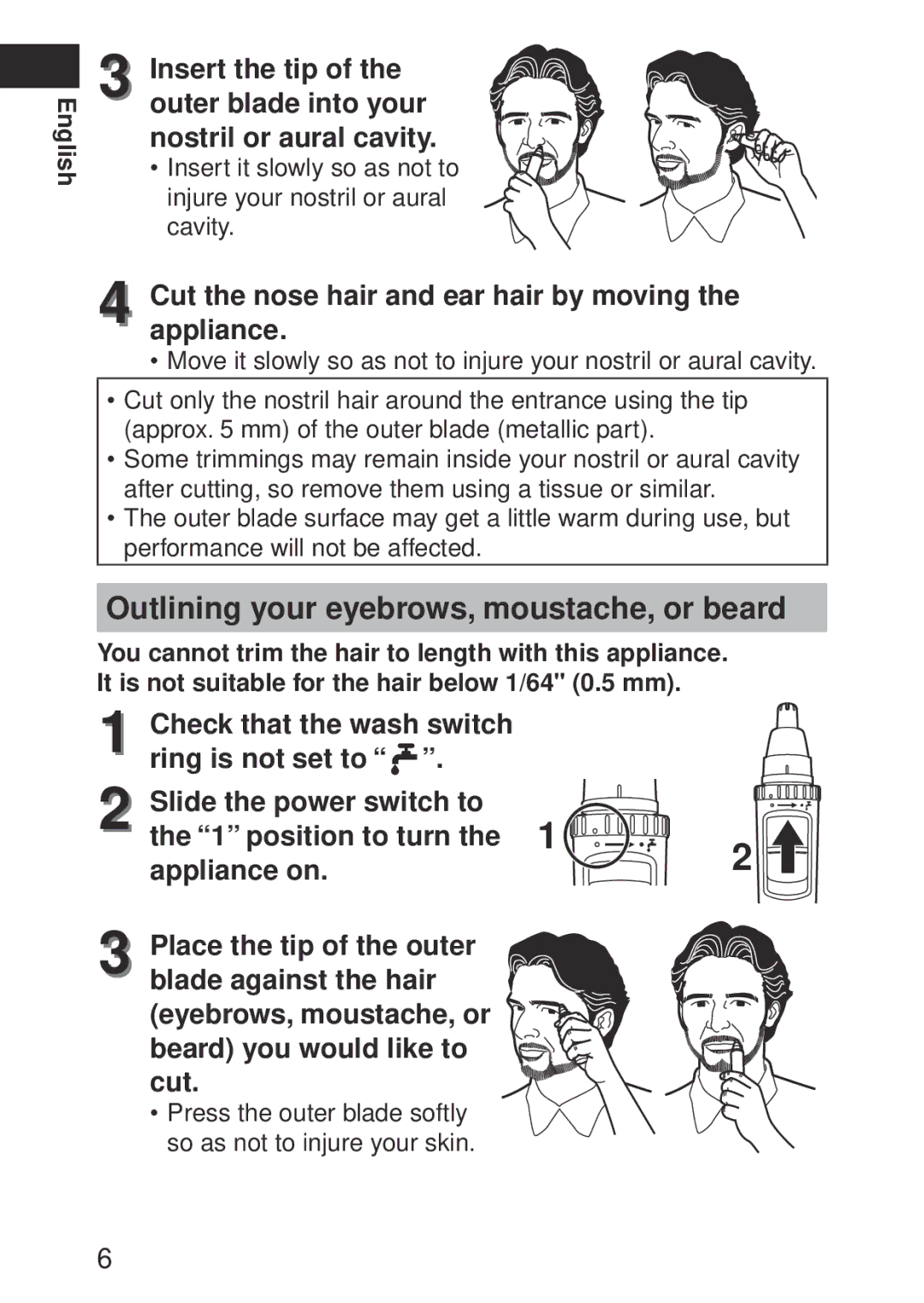 Panasonic ERGN30K operating instructions Outlining your eyebrows, moustache, or beard 