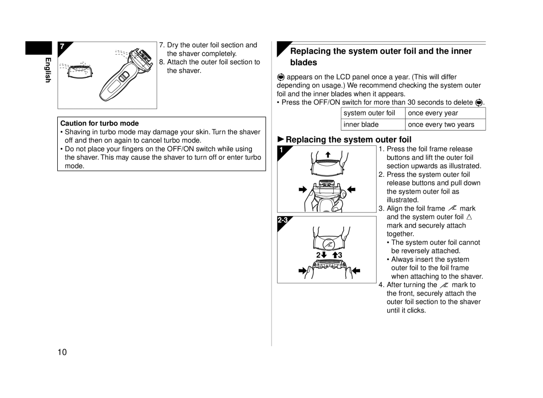 Panasonic ES-LA93-K, ESLA93K Replacing the system outer foil and the inner blades, Replacing the system outer foil 