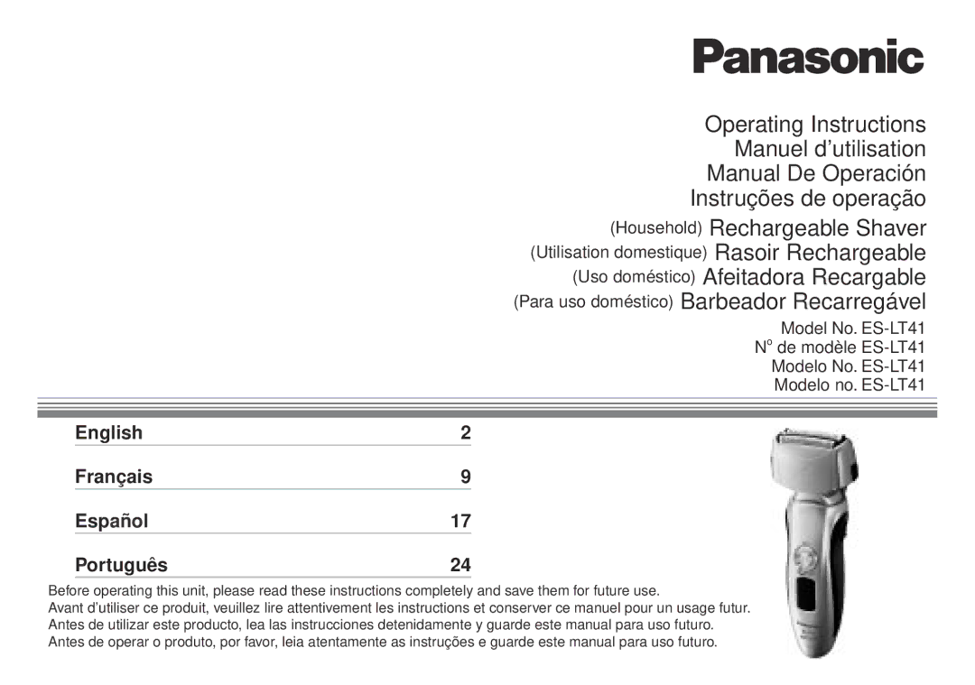 Panasonic ES-LT41 operating instructions English  Français  Español  Português  