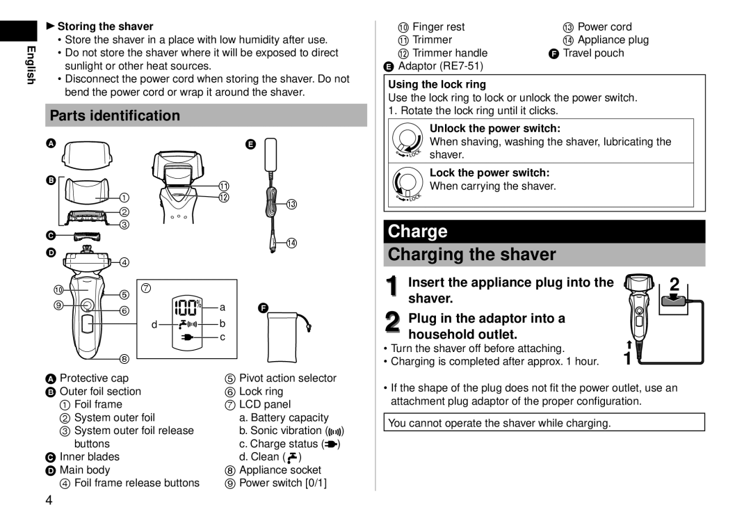 Panasonic ES-LT41 operating instructions Charge 