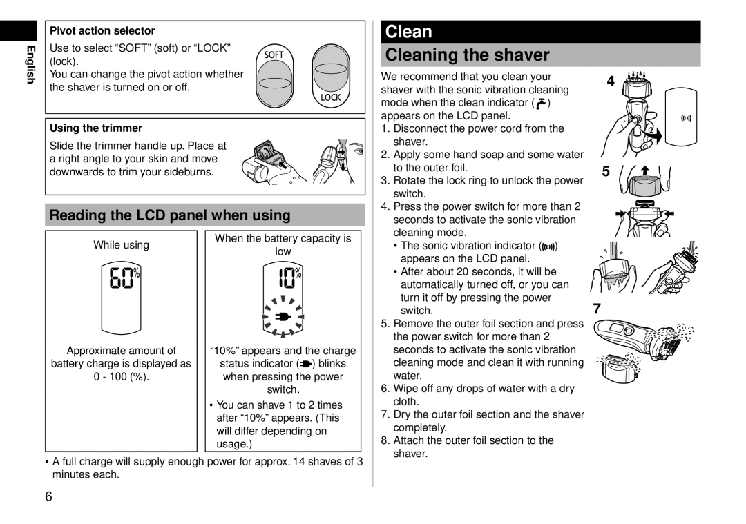 Panasonic ES-LT41 operating instructions Clean 