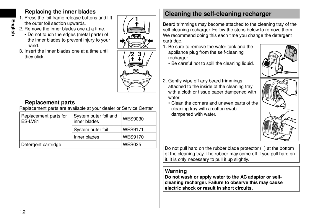 Panasonic ES-LV81 operating instructions Cleaning the self-cleaning recharger 