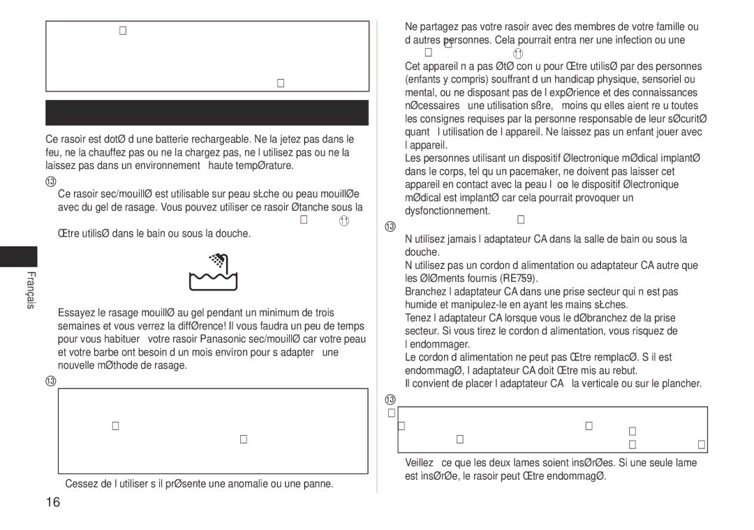 Panasonic ES-LV81 operating instructions Avertissement, Avant utilisation 