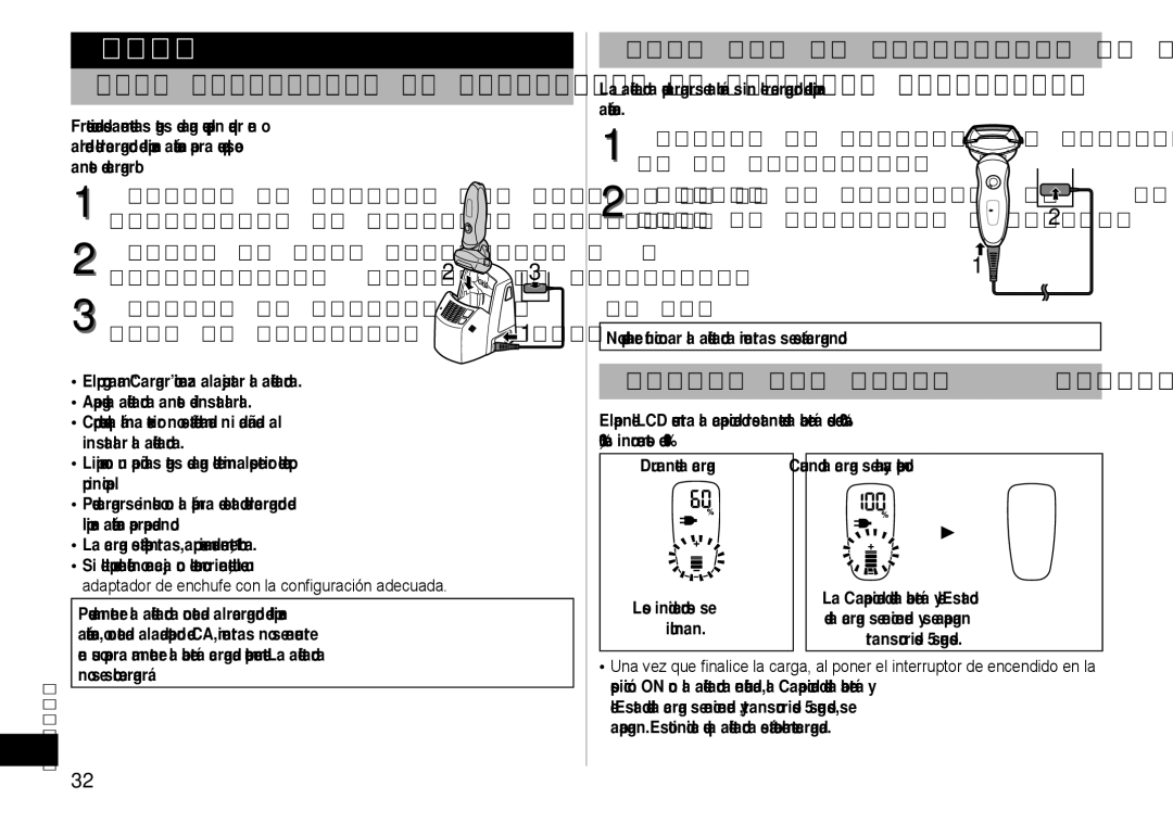 Panasonic ES-LV81 Carga sin el recargador de limpieza automática, Lectura del panel LCD durante la carga 