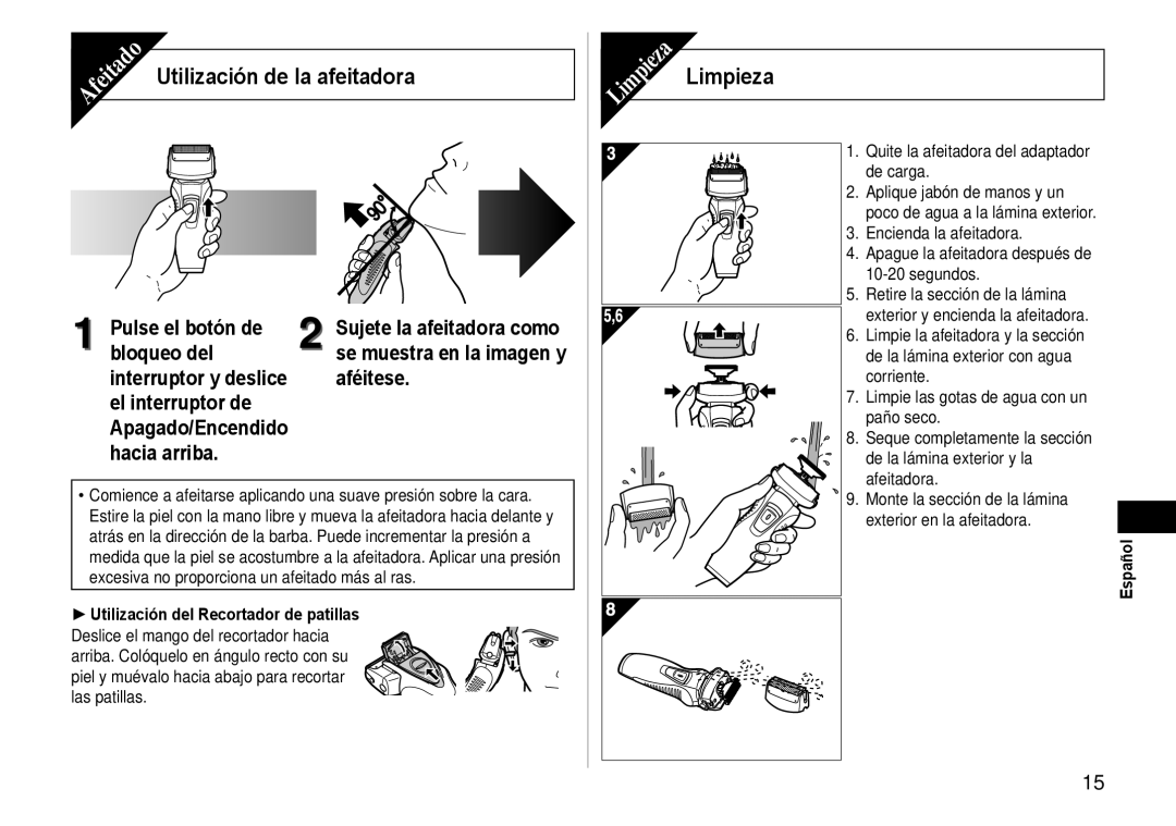 Panasonic ES-RW30-S operating instructions Limpieza 