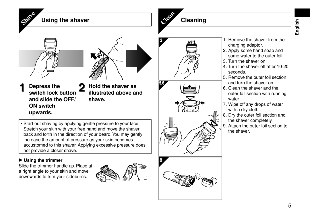 Panasonic ES-RW30-S operating instructions Using the shaver 