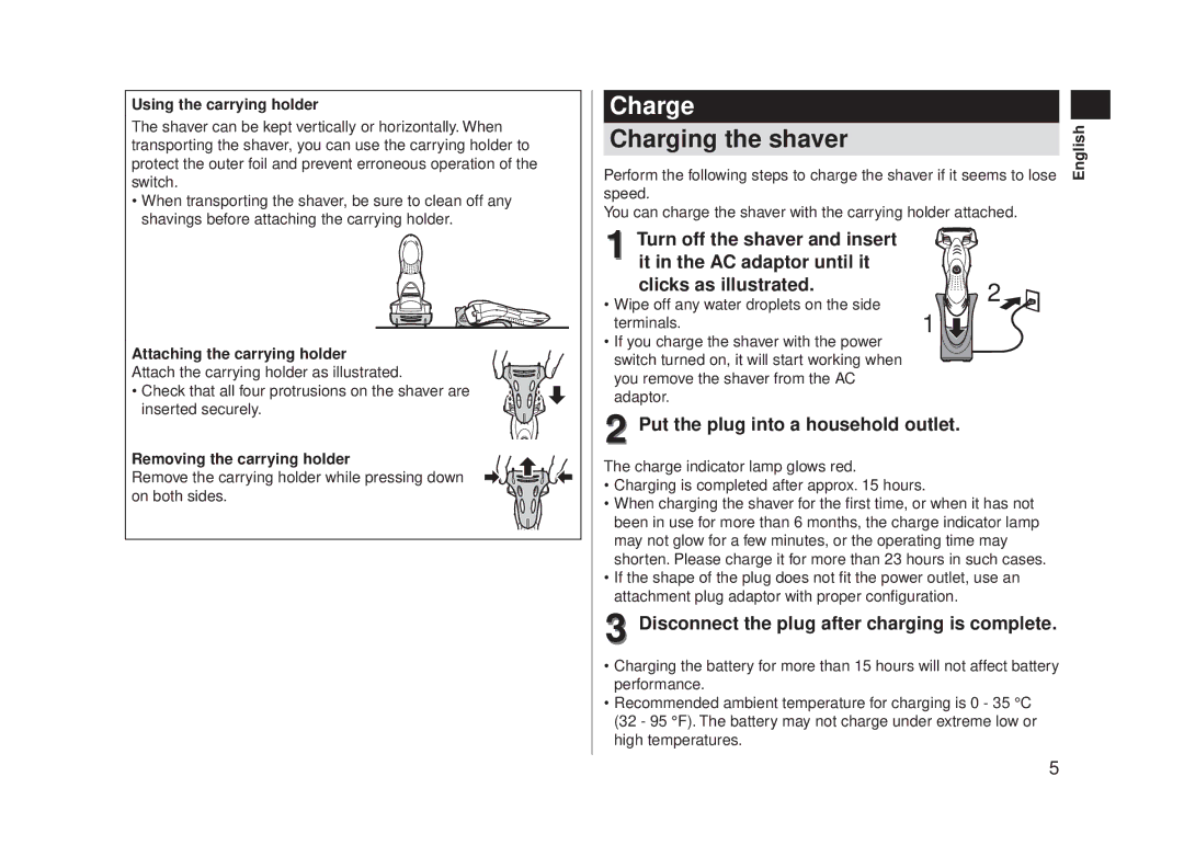 Panasonic ES-SL41 operating instructions Charge 