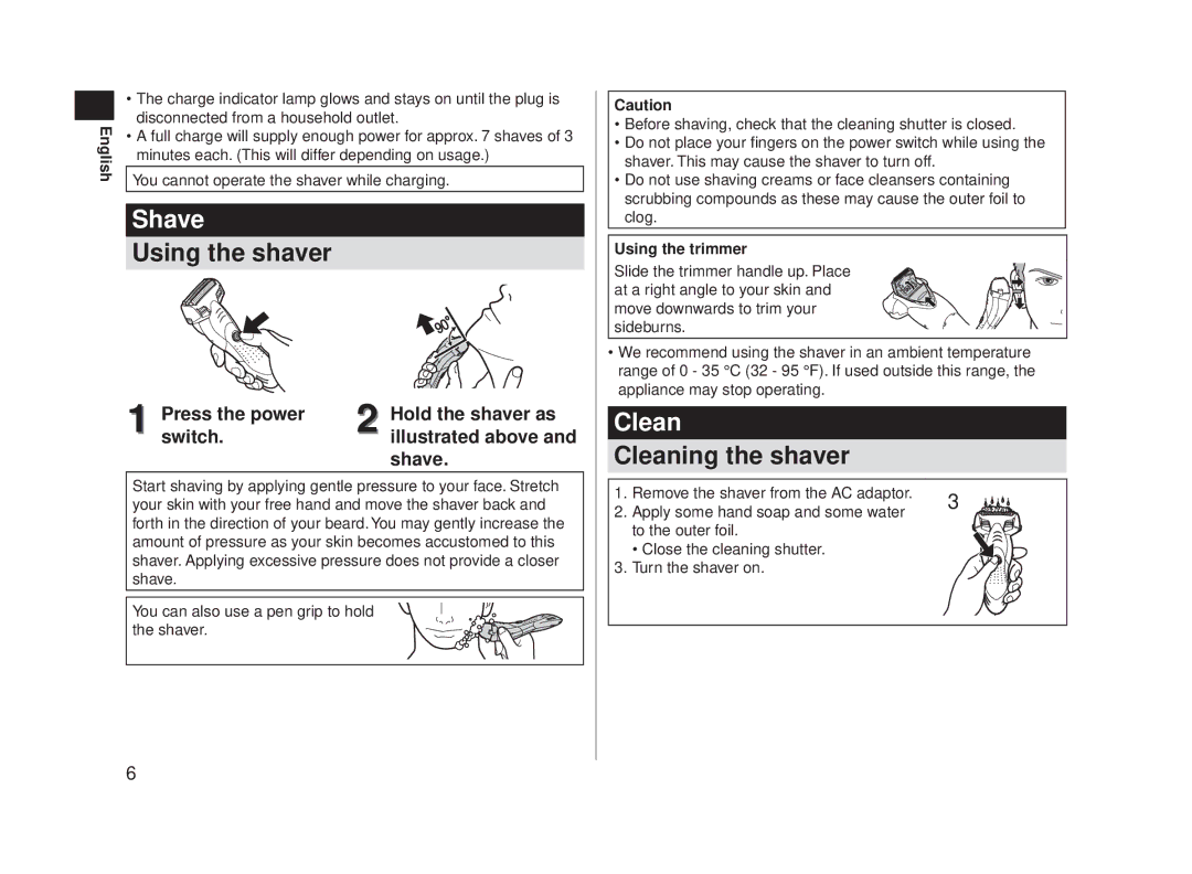 Panasonic ES-SL41 operating instructions Shave 