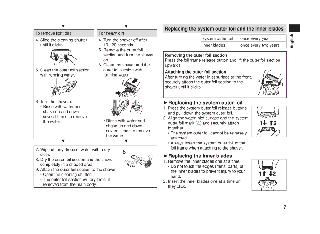 Panasonic ES-SL41 operating instructions Replacing the system outer foil and the inner blades 