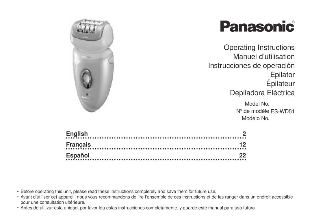 Panasonic ES-WD51-P operating instructions Operating Instructions 