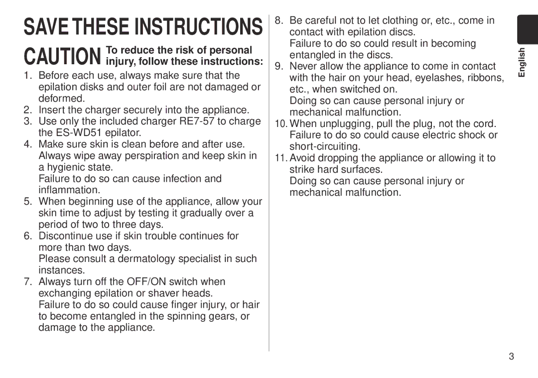 Panasonic ES-WD51-P operating instructions English 