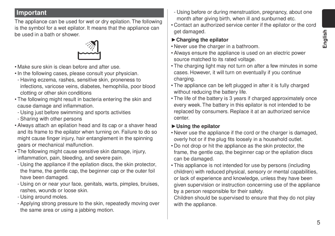 Panasonic ES-WD51-P operating instructions Charging the epilator, Using the epilator 