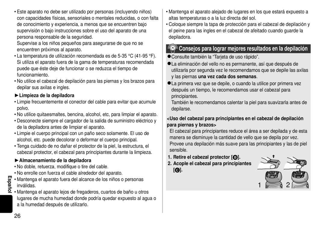 Panasonic ES-WD51 Limpieza de la depiladora, Almacenamiento de la depiladora, Consulte también la Tarjeta de uso rápido 