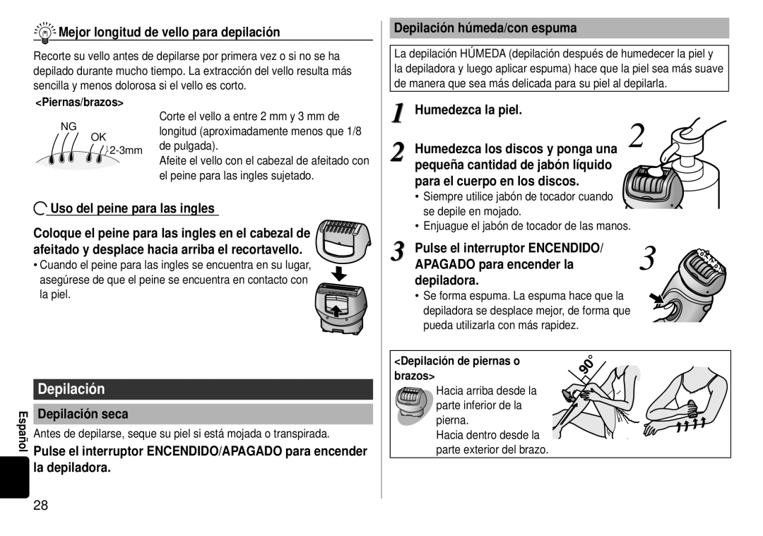 Panasonic ES-WD51 operating instructions Depilación 