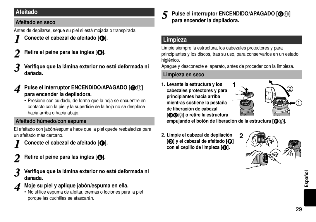 Panasonic ES-WD51 operating instructions Afeitado, Limpieza 