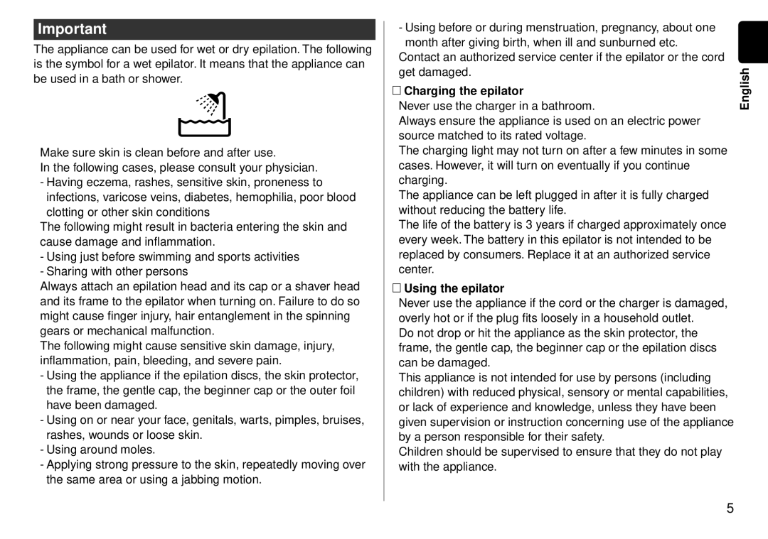 Panasonic ES-WD51 operating instructions Charging the epilator, Using the epilator 