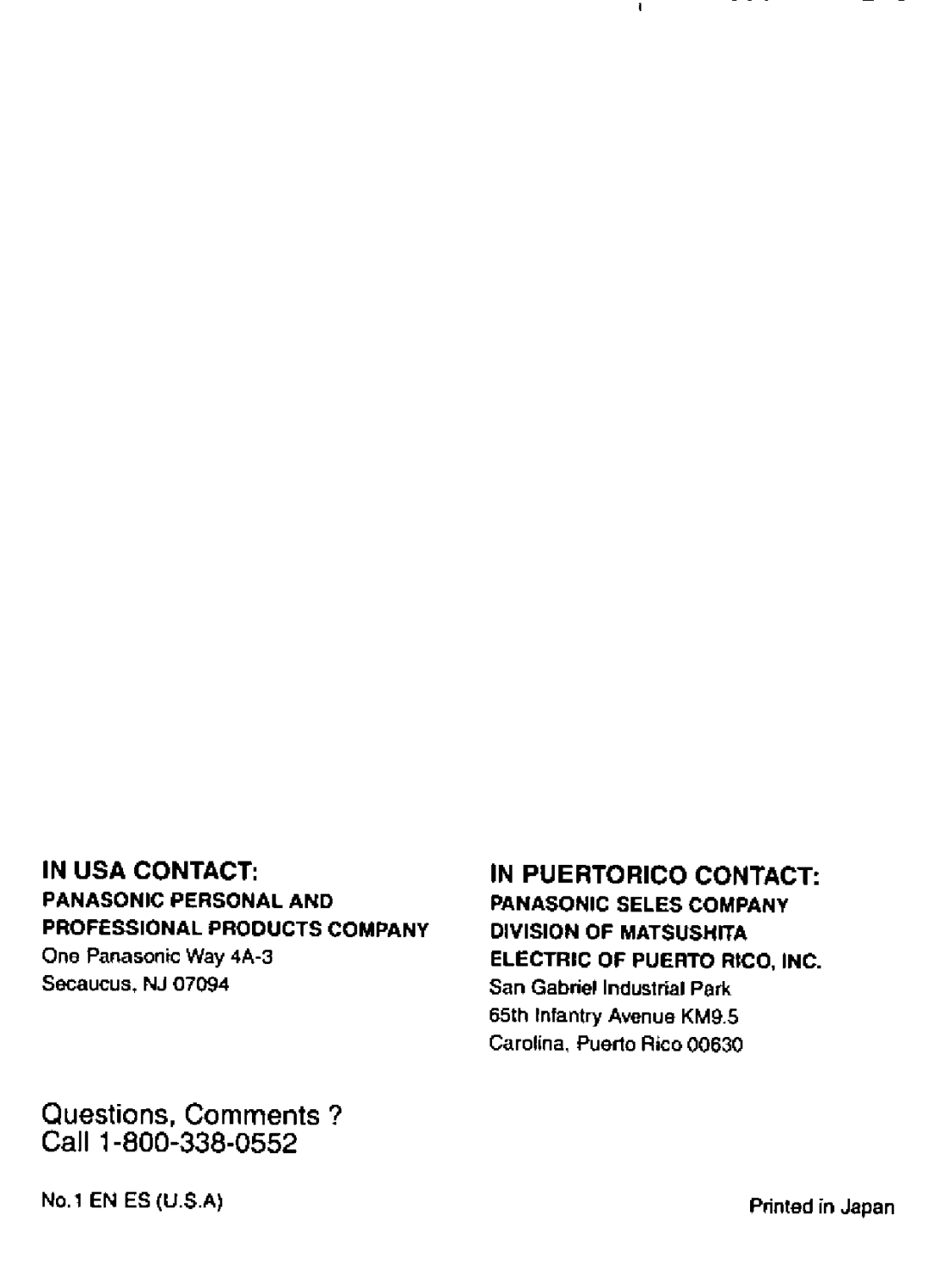 Panasonic ES113 manual 