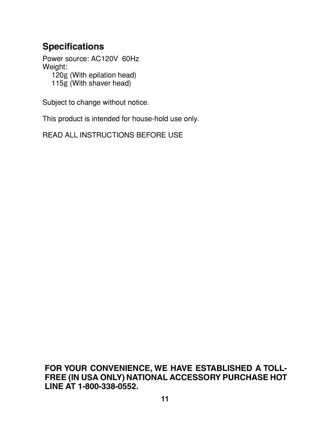 Panasonic ES2015 operating instructions Specifications 